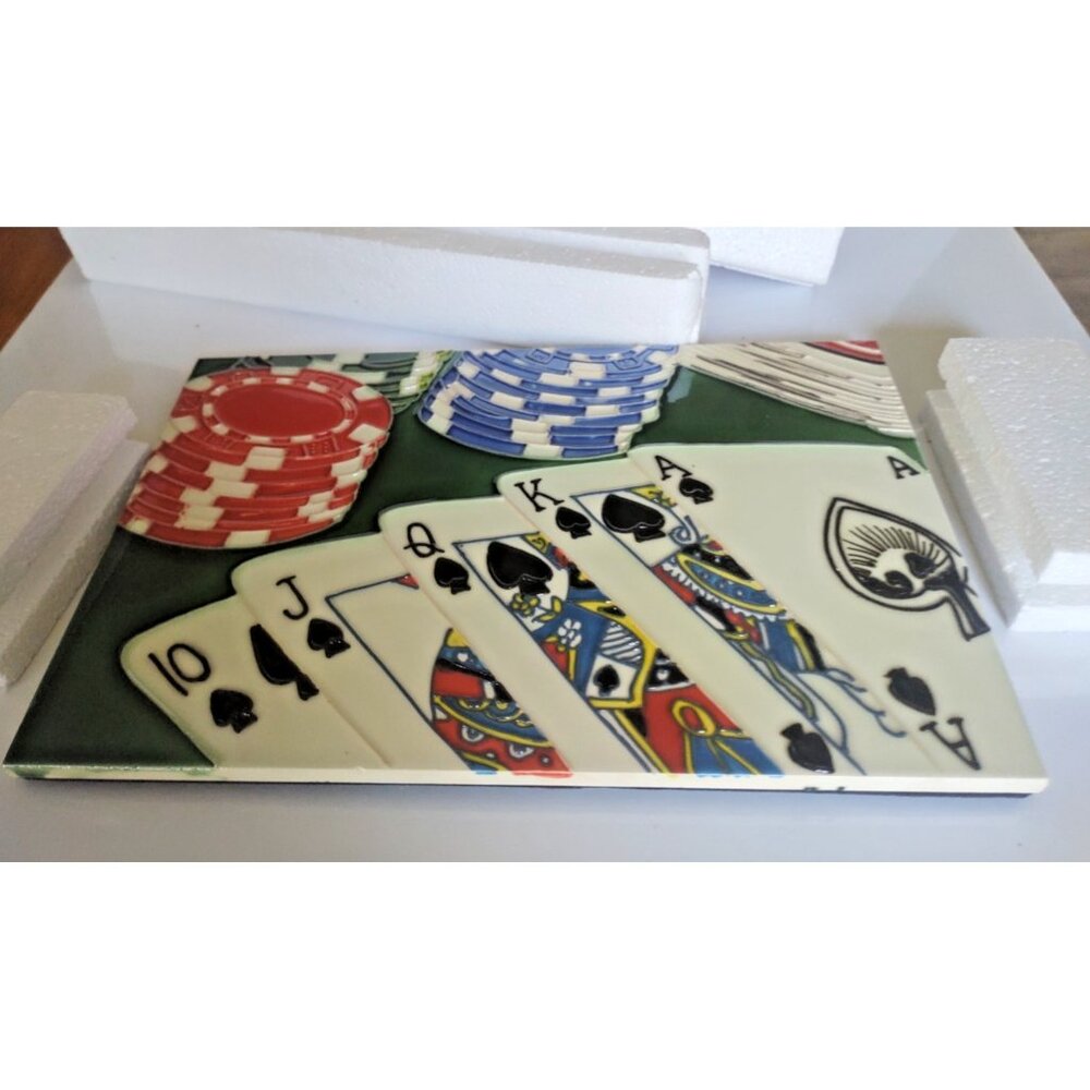 Benaya Ceramics Wall or Table Ceramic Tile 8x12"  Poker Hand Royal Flush